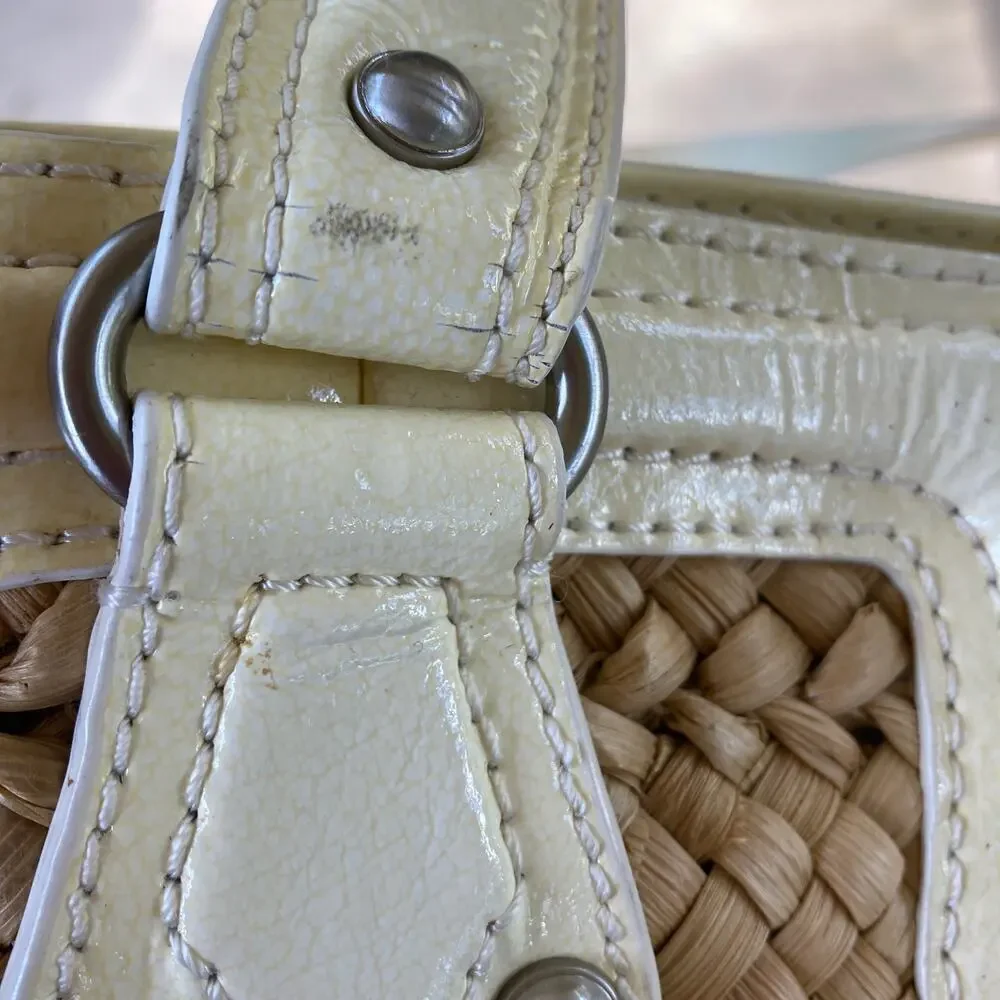Michael Kors, brown basket weave, patten leather trim